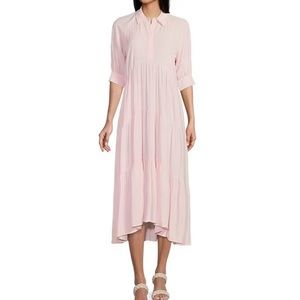 A Loves A
Pinstripe Print Button Point Collar 3/4 Blouson Cuff Sleeve Dress